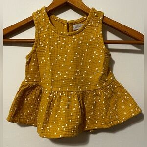 RACHEL ZOE Cotton Muslin Peplum Tank Sleeveless Top Mustard Yellow Polka Dot